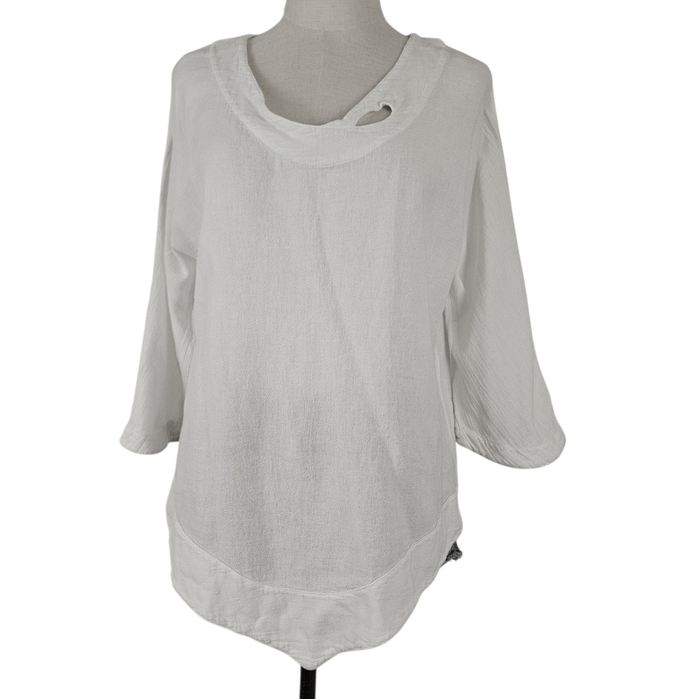 CottonWays Cotton Gauze Keyhole Top Sz 1 S/M White 3/4 Sleeves